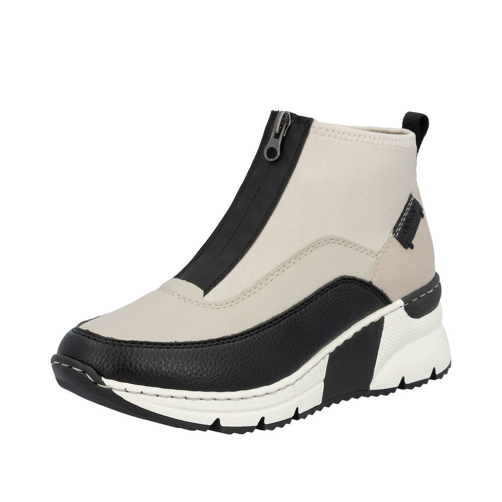 Rieker Cream Contrast Zip Boot N6352-Footwear-White finn