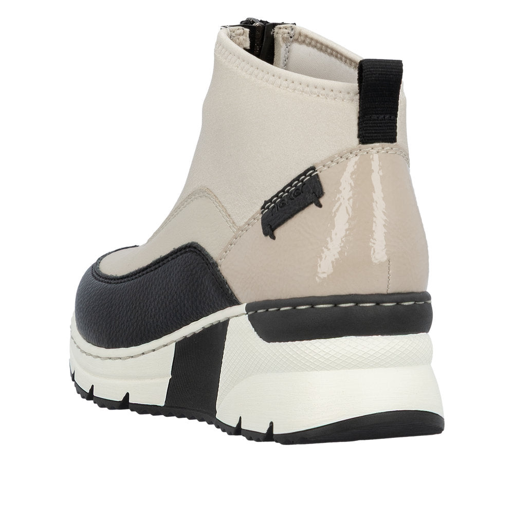 Rieker Cream Contrast Zip Boot N6352-Footwear-White finn