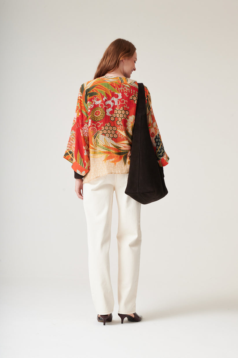 One Hundred Stars Fans Scarlet Kimono