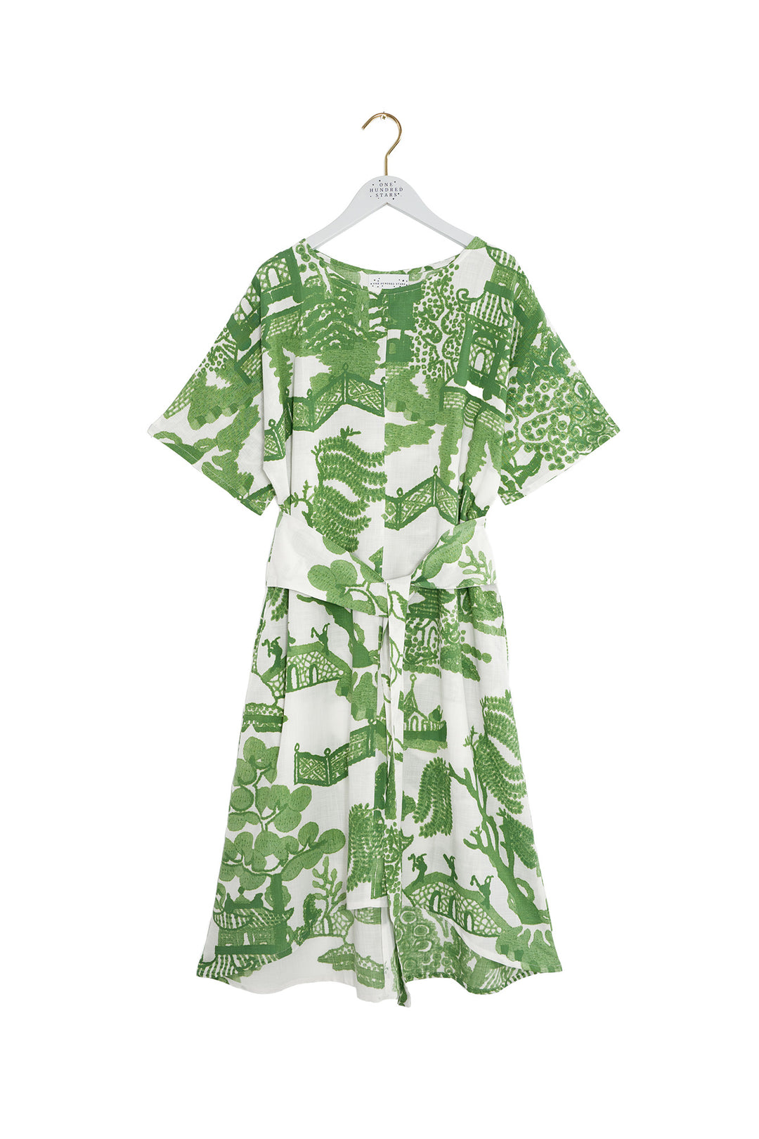 One Hundred Stars Giant Willow Green Obi Dress White finn One Hundred Stars Giant Willow Green Obi Dress White finn