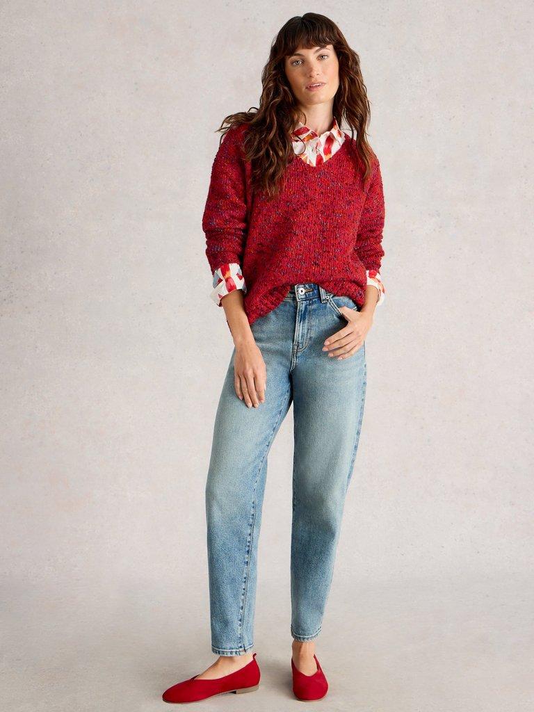 White Stuff Texture V- Neck Top-Jumper-White finn