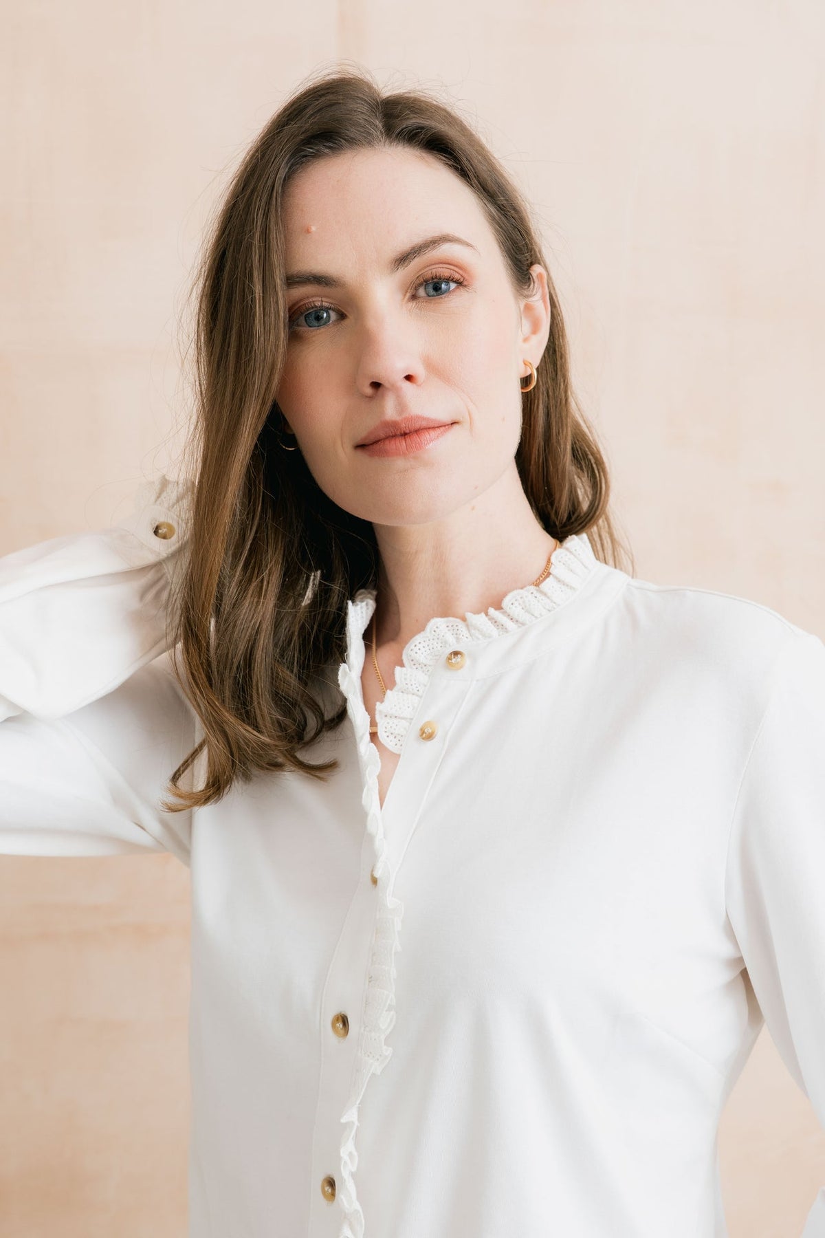 Lily and Me Sage Frill Organic Cotton Jersey Blouse White