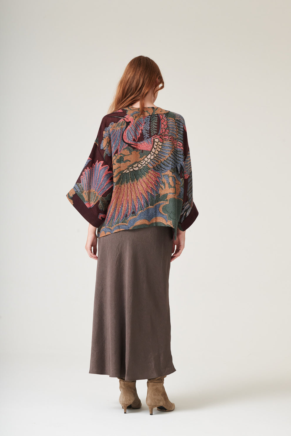 One Hundred Stars Crane Plum Wool Kimono