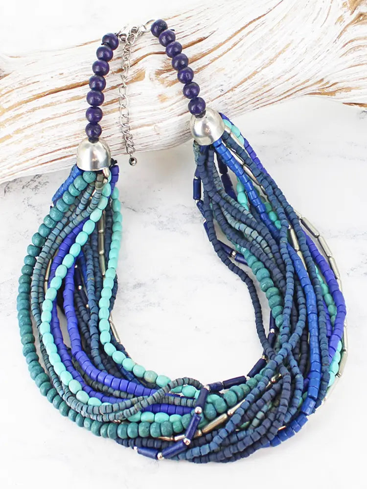 Multi Strand Beaded Necklace DC1405-Necklace-White finn