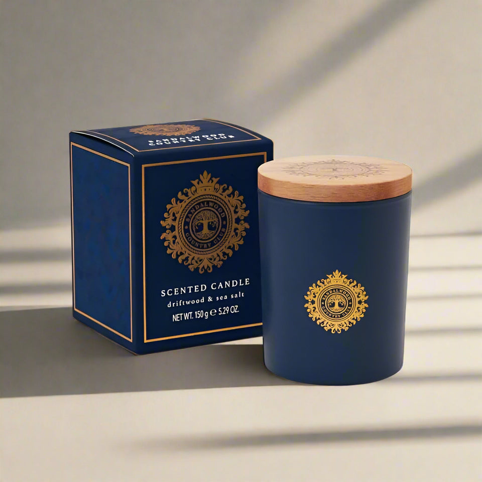 Sandalwood Country Club Driftwood and Sea Salt Candle 150g-Somerset Toiletries-White finn