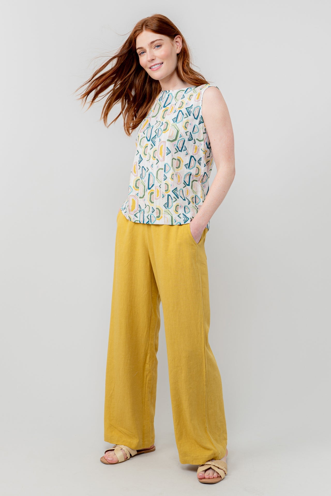 Grace Trouser Plain Linen-White finn