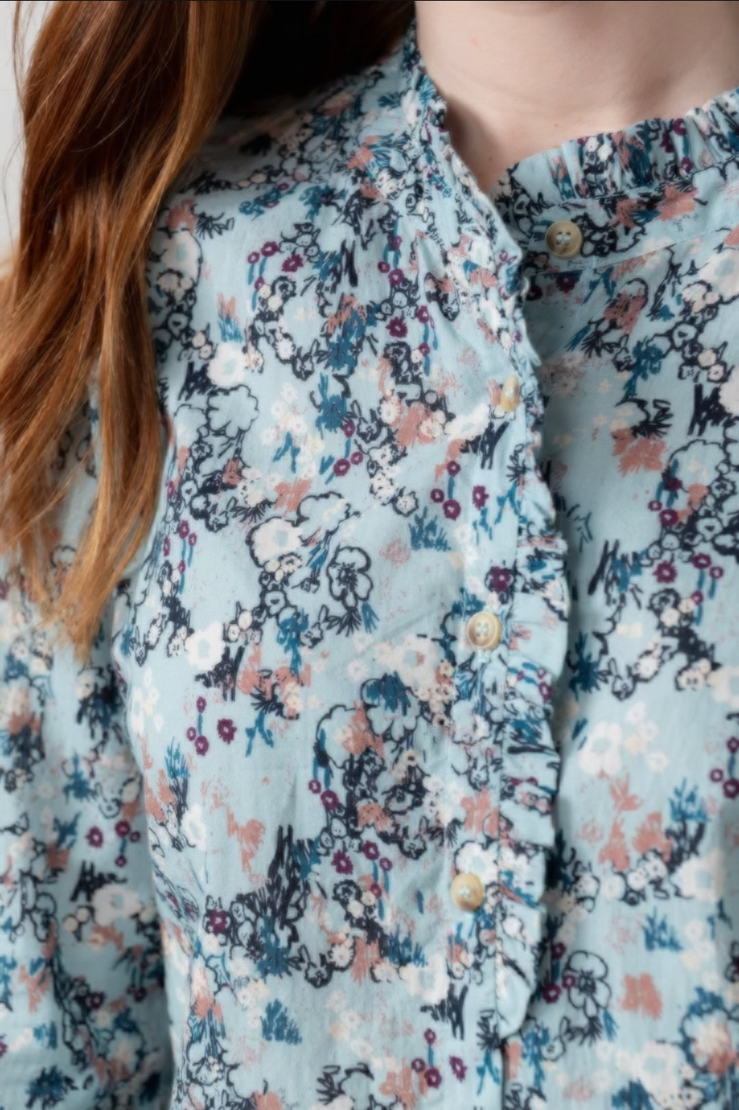 Lily and Me Rachel Frill Blouse Feather Ditsy-Lily and Me-White finn