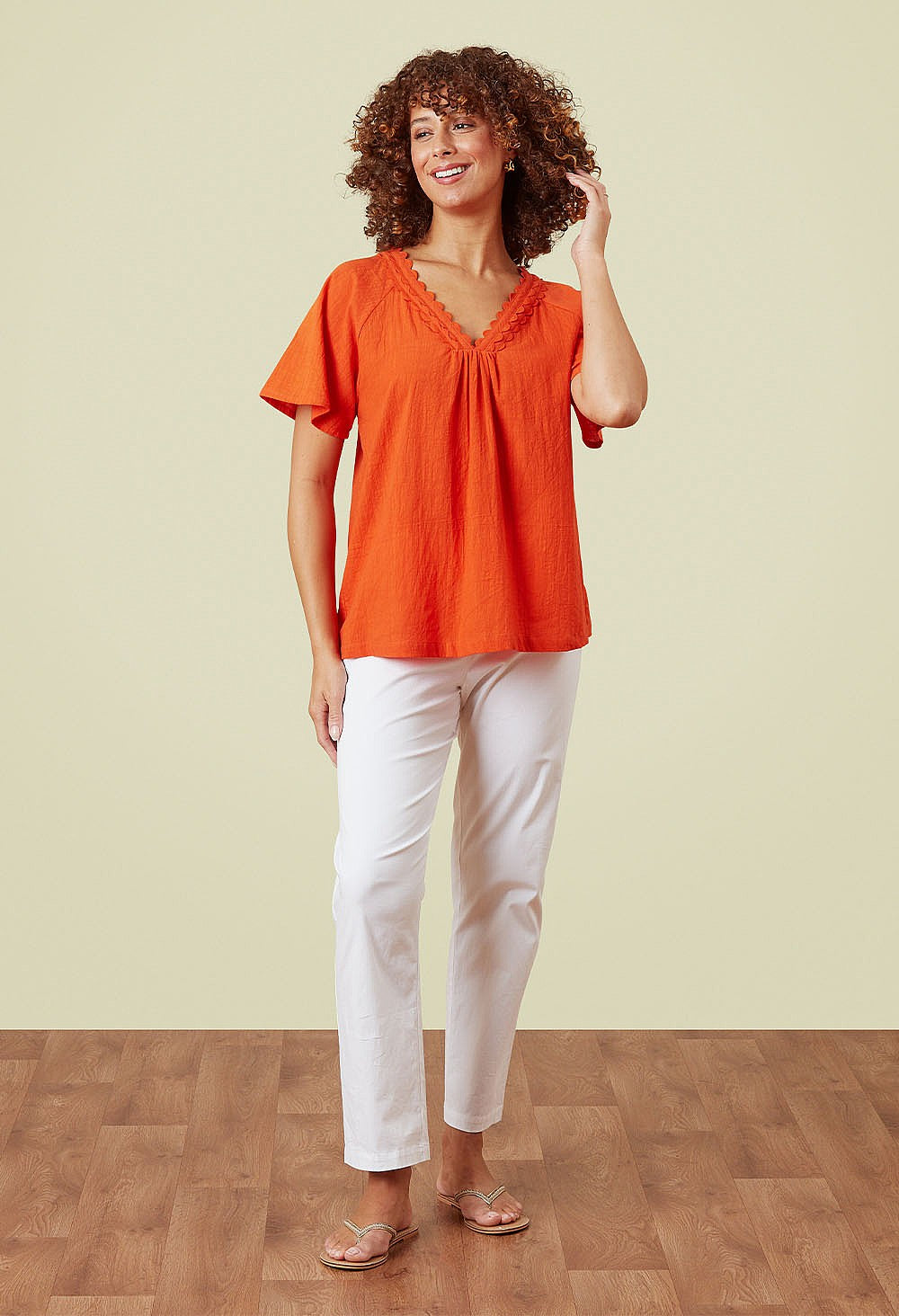 Adini Cross Hatch Idres Top - Red Orange