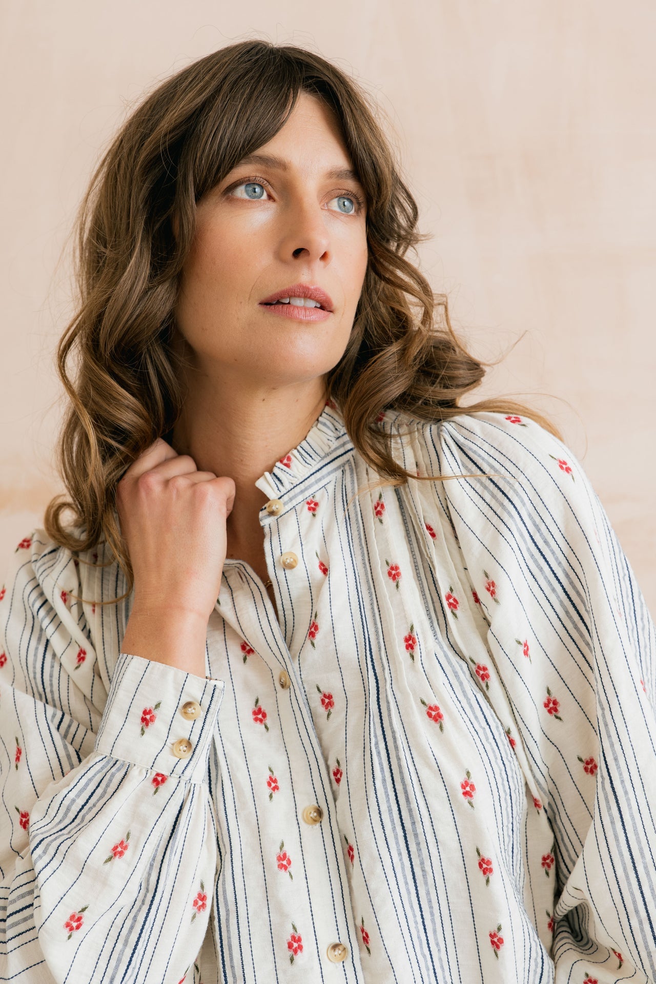 Lily and Me Flora Embroidered Stripe Blouse Ecru-Lily and Me-White finn