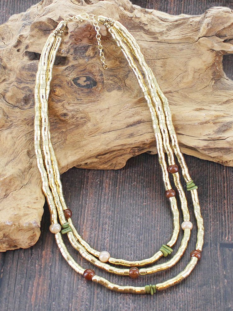 Triple Strand Snake Necklace with Beads KH6601