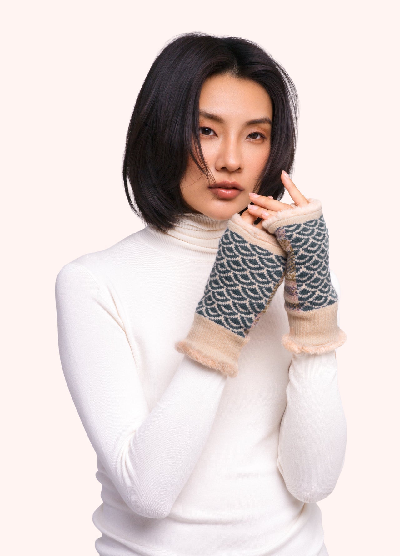Powder Agatha Wrist Warmers, Denim Mix
