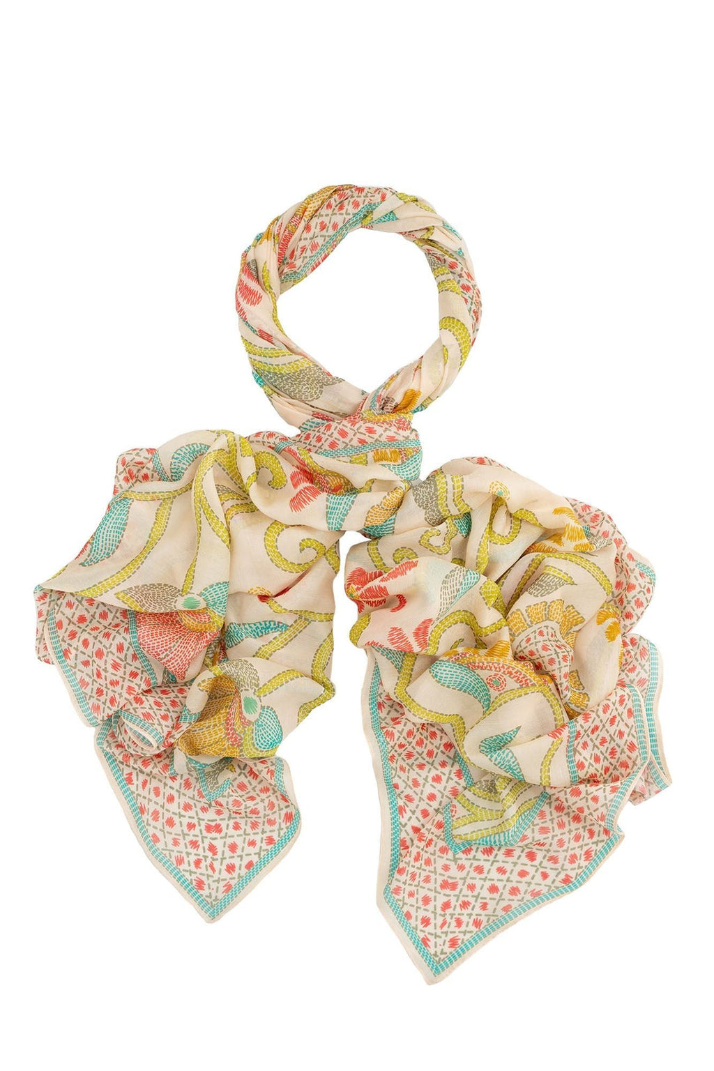 One Hundred Stars Giant Kantha Lime Scarf-One Hundred Stars-White finn