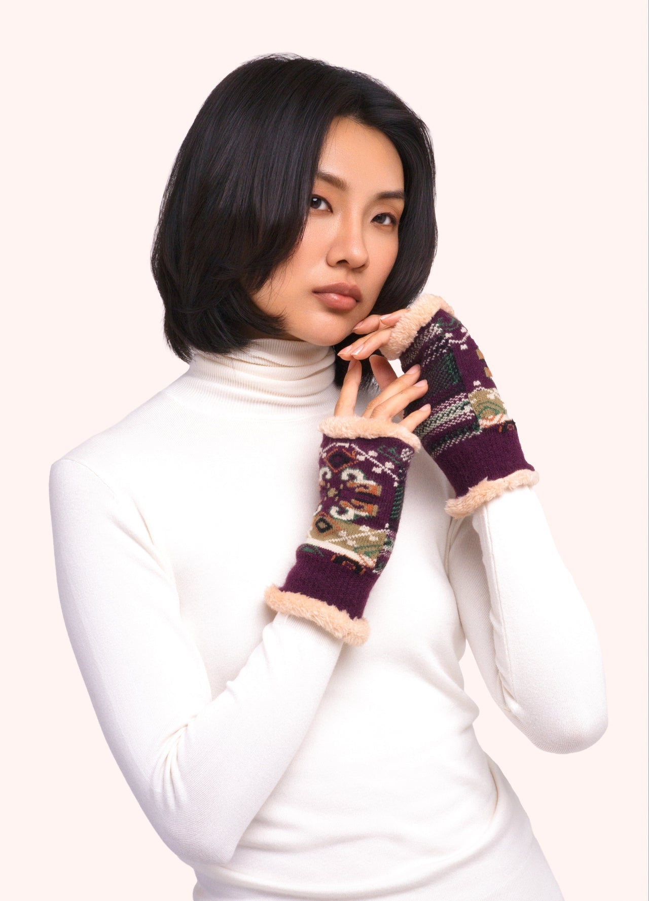 Powder Scandi Cosy Wrist Warmers, Damson Mix