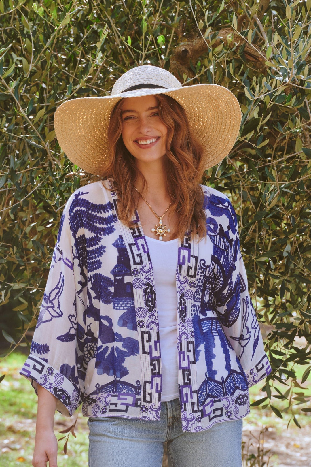 One Hundred Stars Giant Willow Blue Kimono-One Hundred Stars-White finn