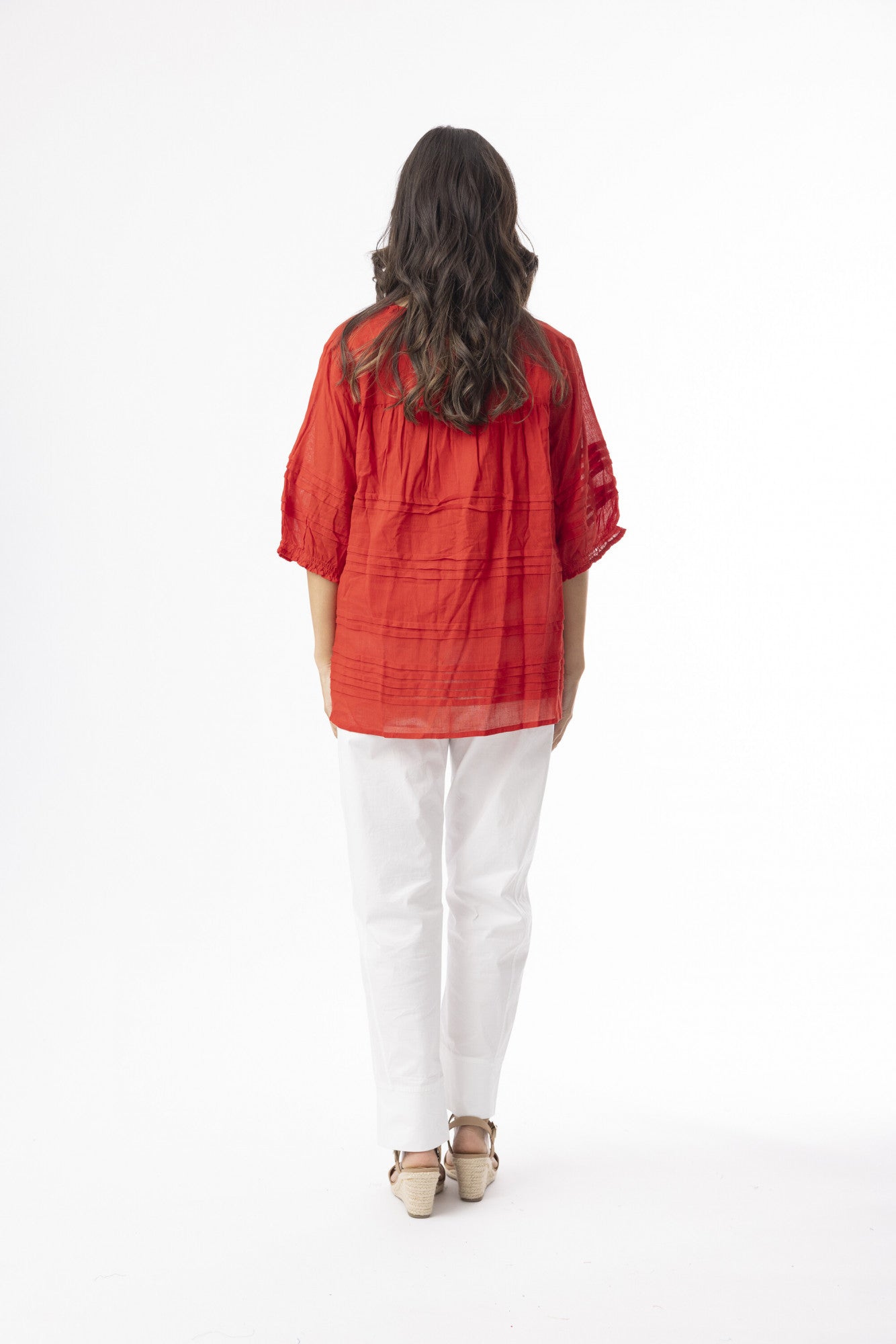 Orientique Cotton Gauze Essentials Top Pleated-Orientique-White finn