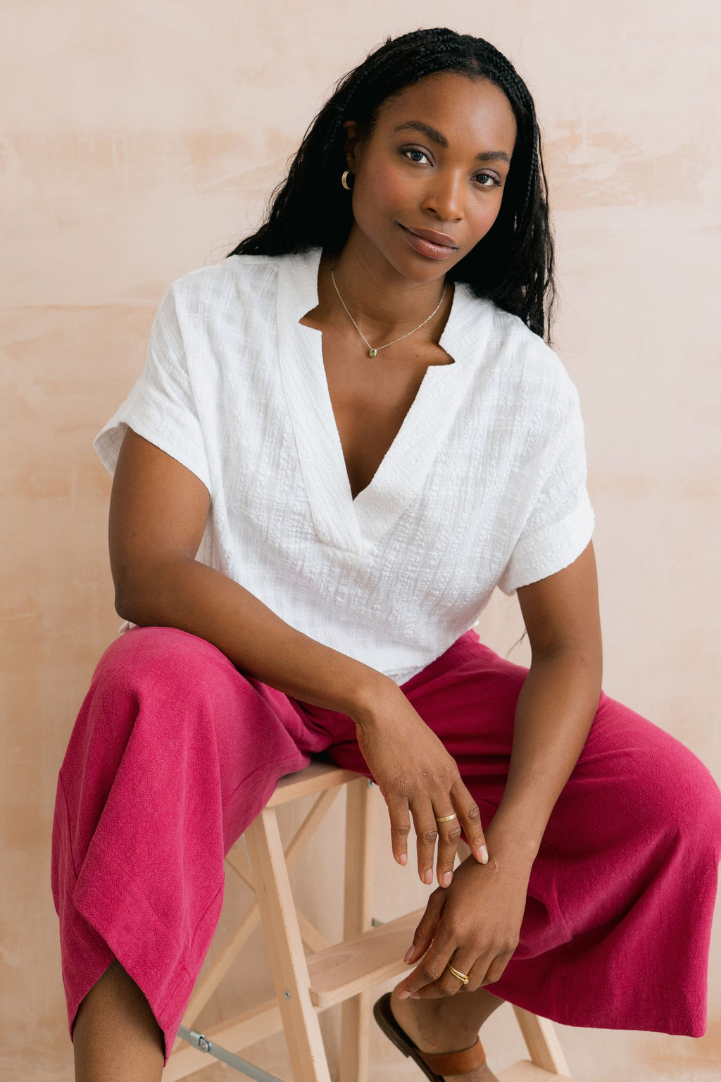 Lily and Me Orchard Textured Seersucker Shell Top White-Shirts & Tops-10-