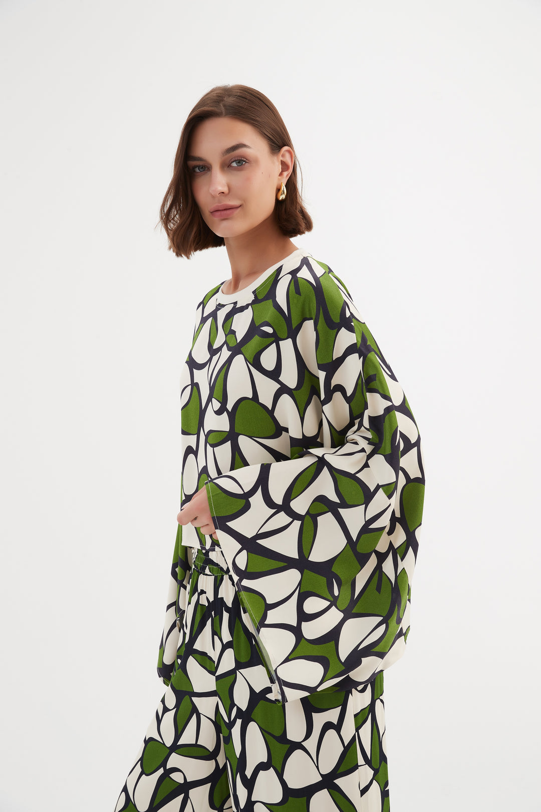 Tirelli Oversized Print Layer2 Top Rayon Green Oasis Prin