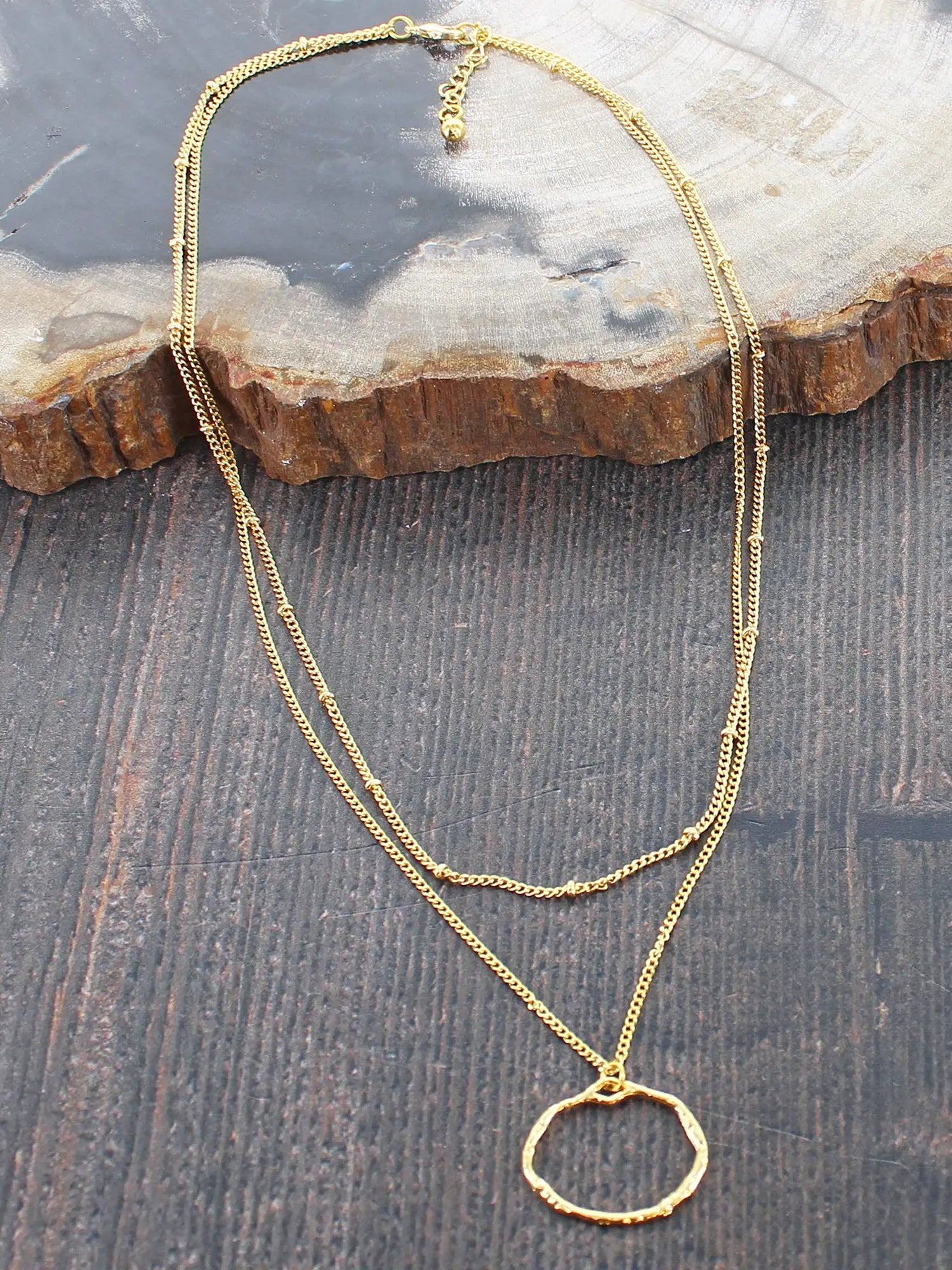 Suzie Blue GP477 DOUBLE CHAIN NECKLACE WITH RING PENDANT-Necklace-White finn