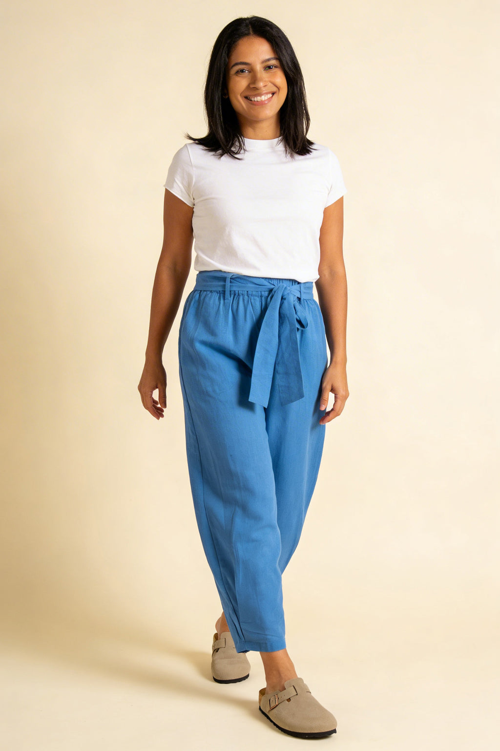 Pretty Vacant Bobbi Trousers in Linen - Blue-Pretty Vacant-White finn