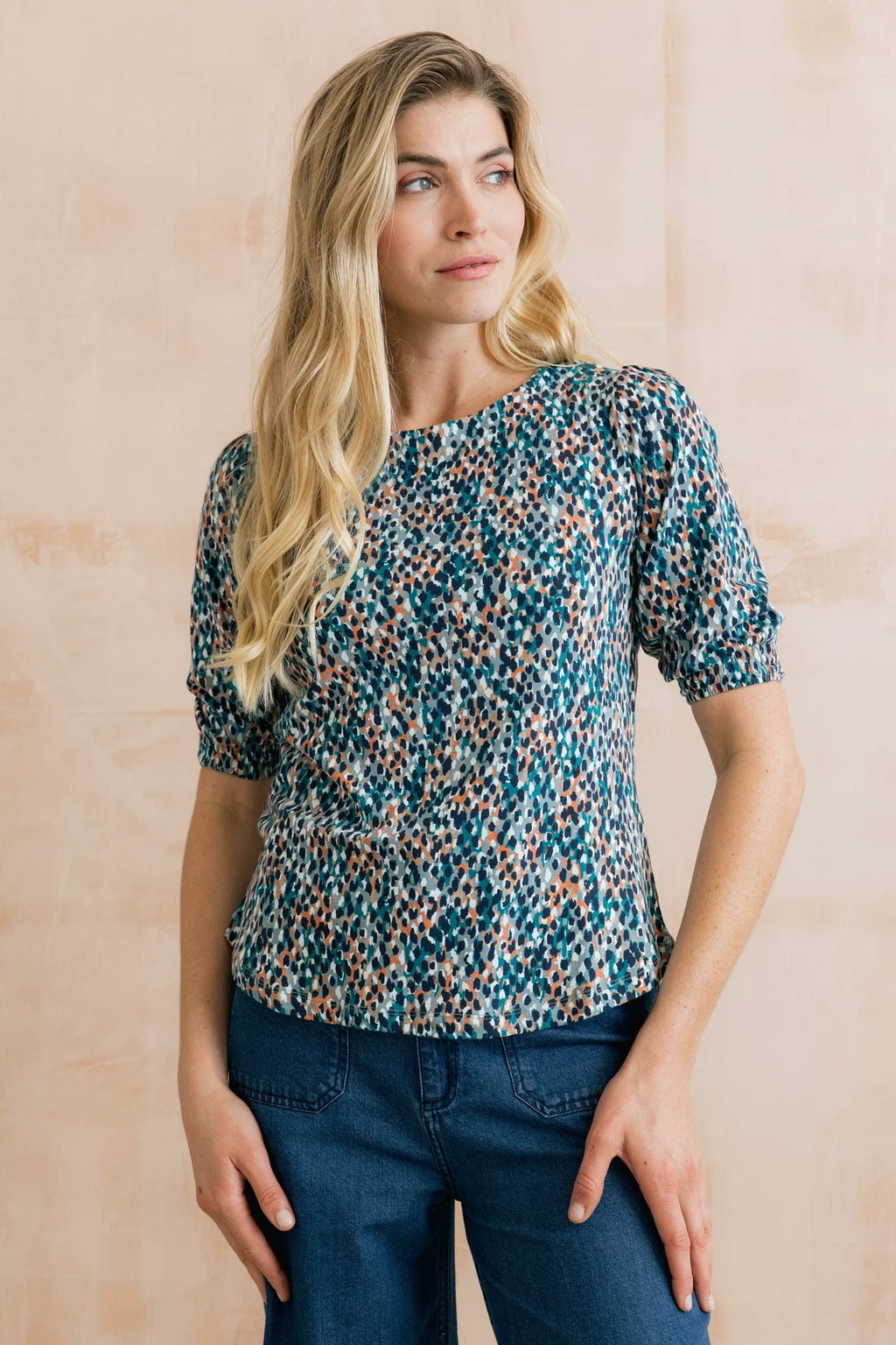 Lily and Me Meadow Printed Organic Cotton Jersey Top Ocean