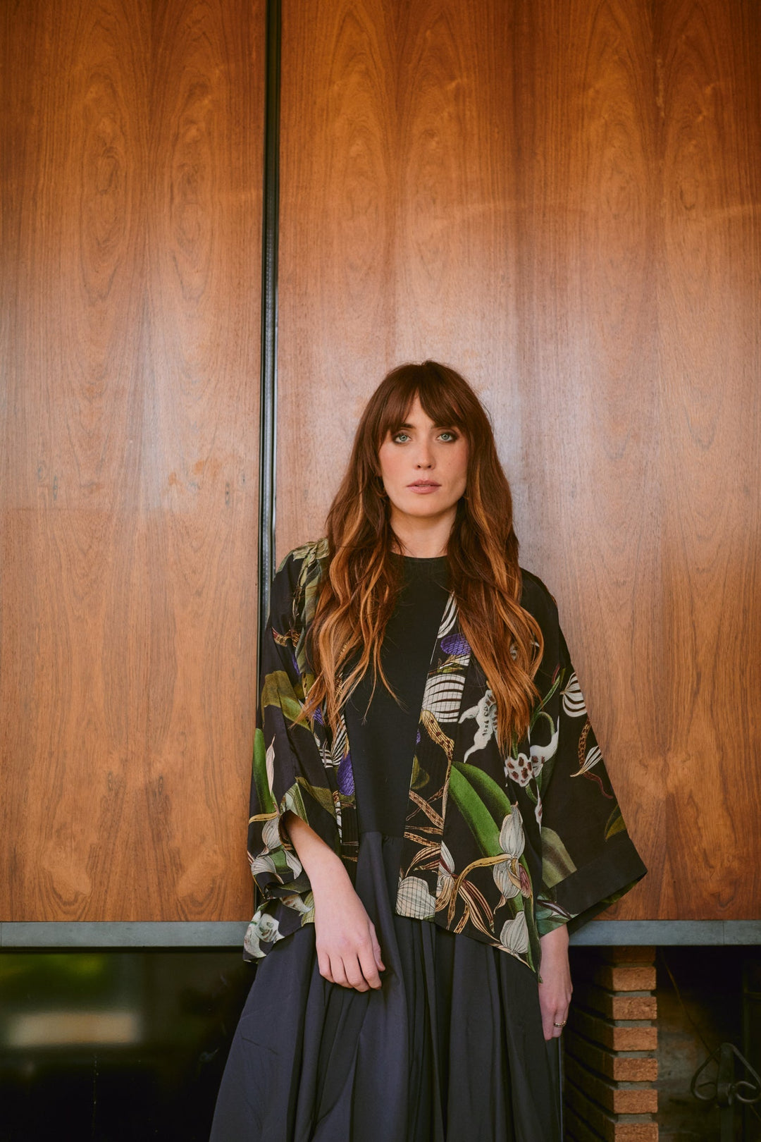 One Hundred Stars Orchid Black Crepe Kimono-Kimono-White finn