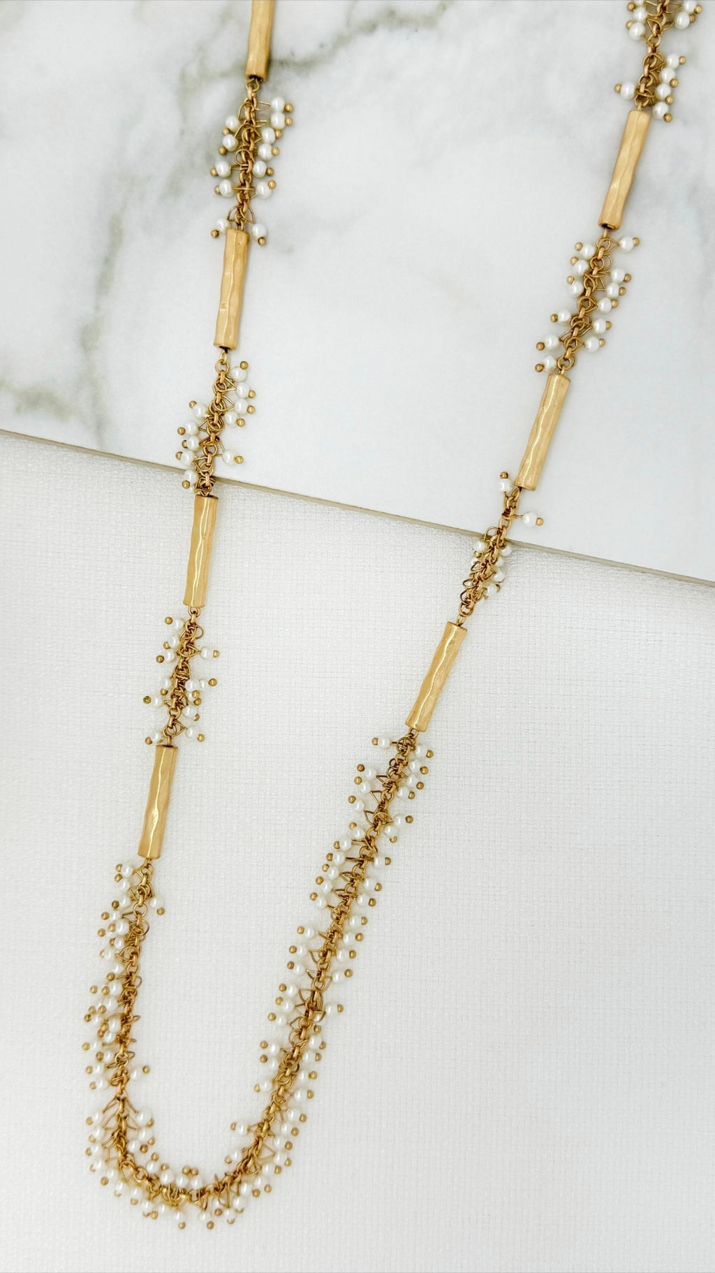 Envy 4810 Long gold chain and bead necklace-Envy-White finn