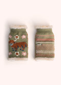 Powder Highland Cow Wrist Warmers, Moss
