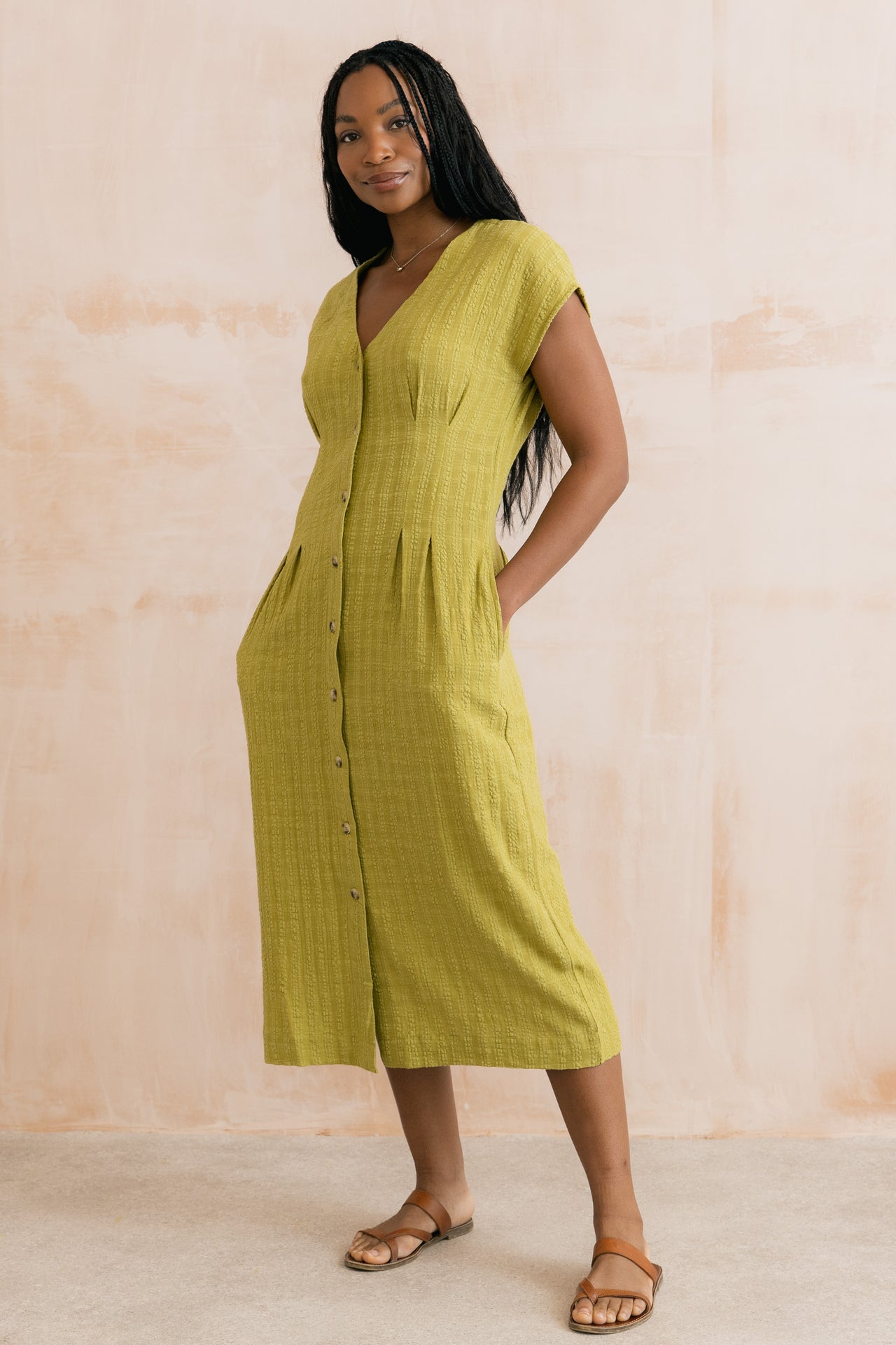 Lily and Me Drift Textured Seersucker Midi Dress Lime