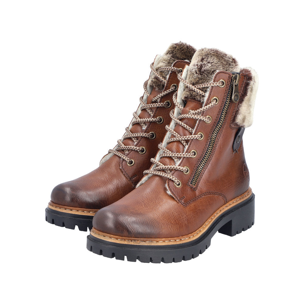 Rieker Tan Faux Fur Trim Ankle Boot 72608-Footwear-White finn