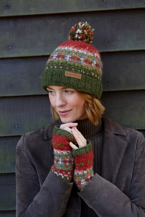Pachamama Iona Roll Back Bobble Beanie Moss