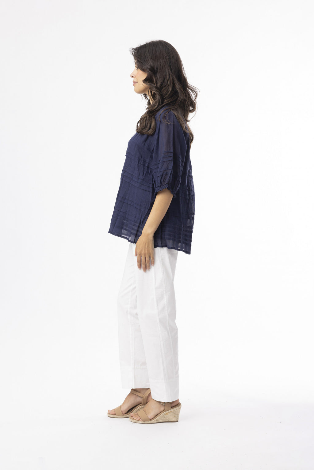 Orientique Cotton Gauze Essentials Top Pleated-Orientique-White finn