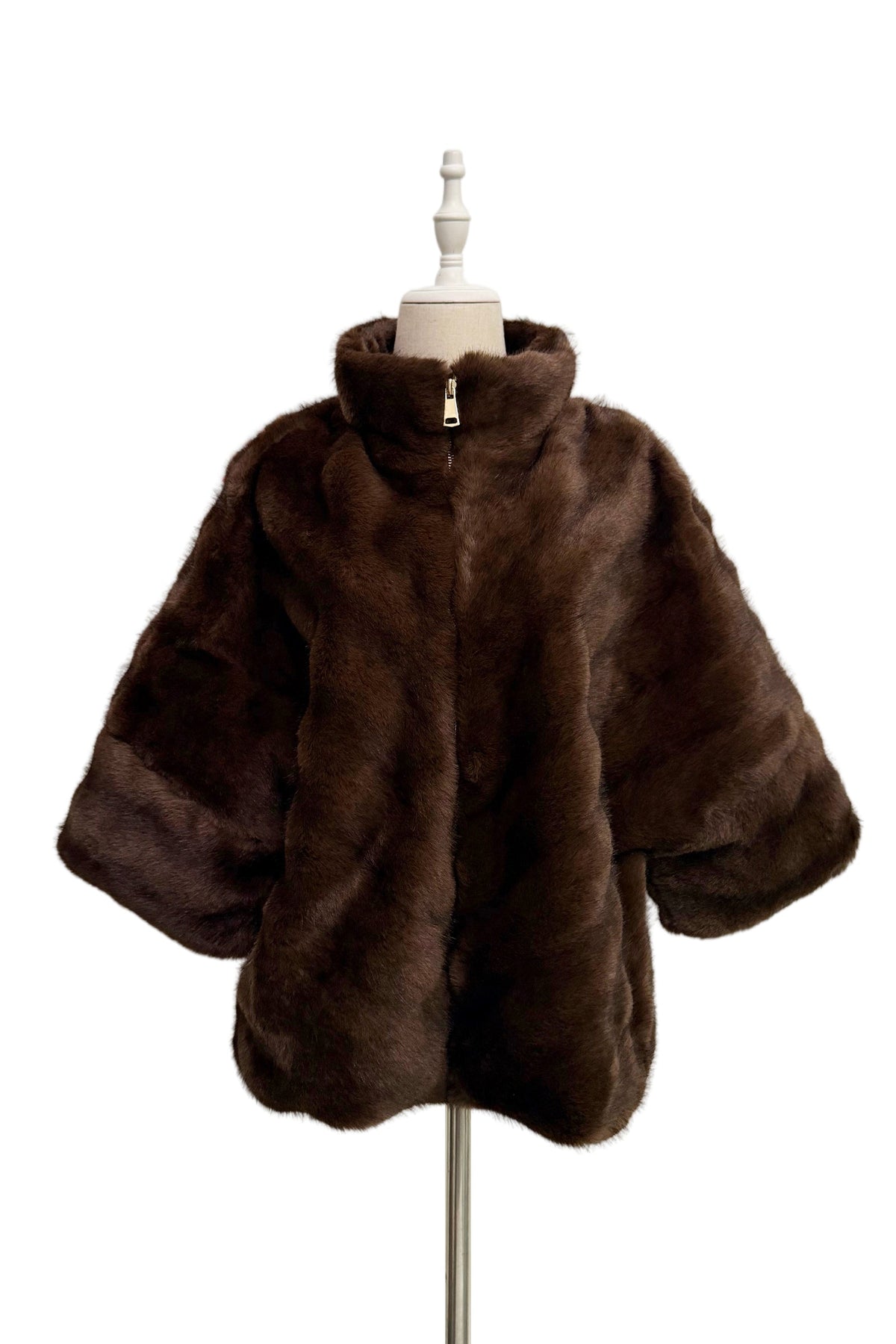 Faux Fur Chevron Cape Jacket