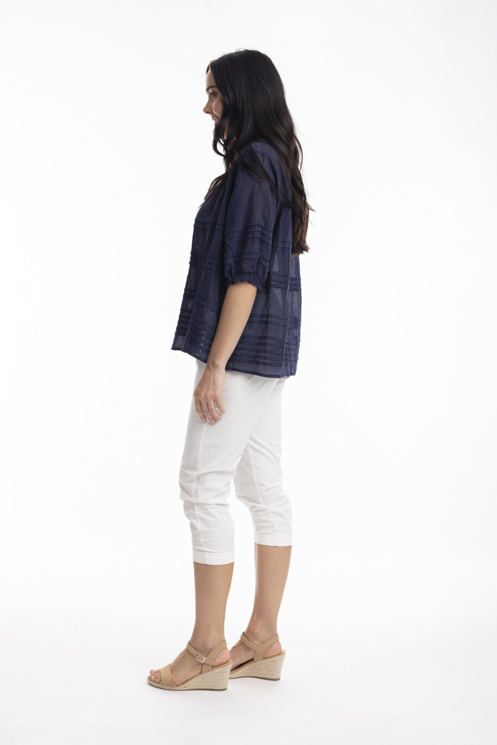 Orientique Essentials Cotton Gauze Pleated Top-Shirts & Tops-White finn