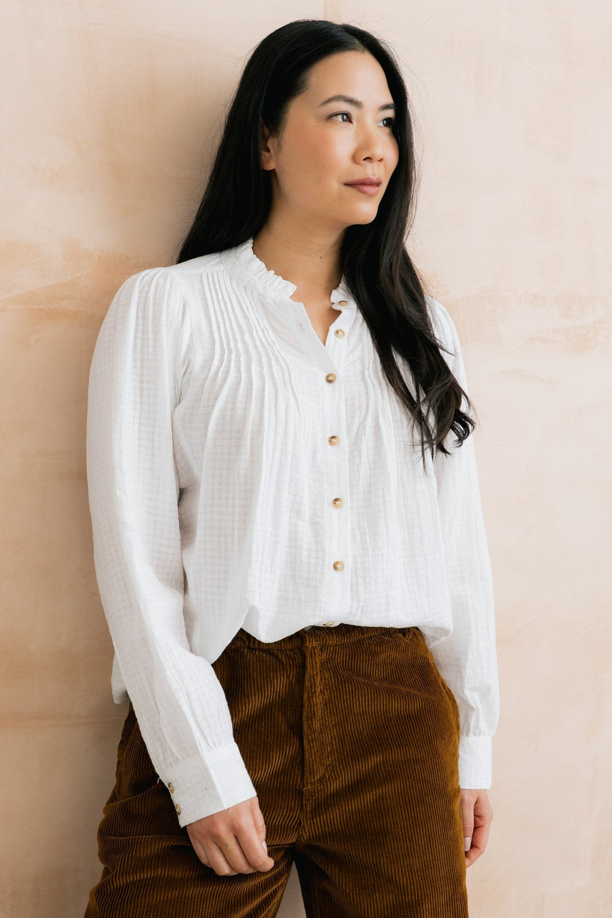 Lily and Me Flora Organic Cotton Pintuck Blouse White