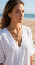 Envy 4769 Short gold mesh chain with T-bar and starfish pendant-Envy-White finn