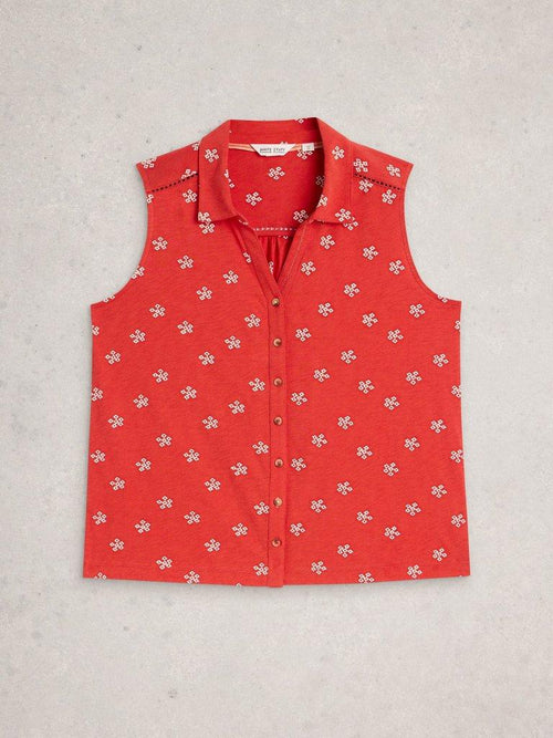 White Stuff Amy Embroidered Sleeveless Shirt-Shirts & Tops-10-Red-