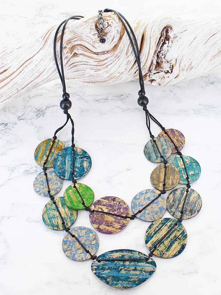Suzie Blue Two Strand Shell Disc Necklace UJ6510