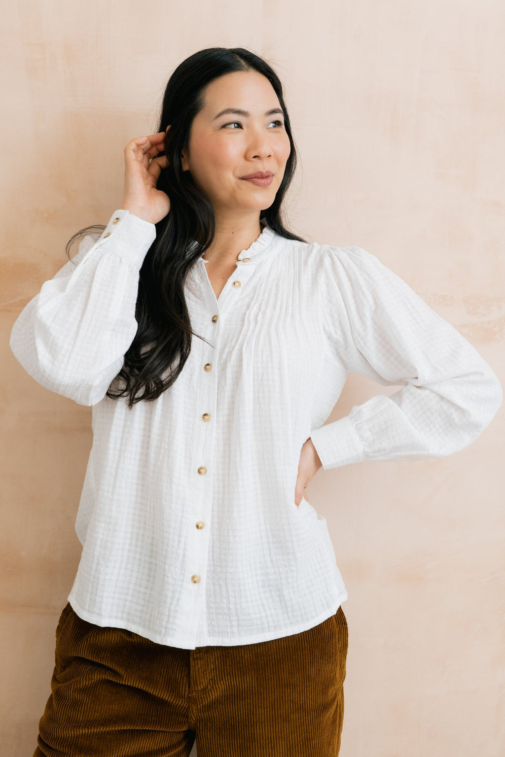 Lily and Me Flora Organic Cotton Pintuck Blouse White