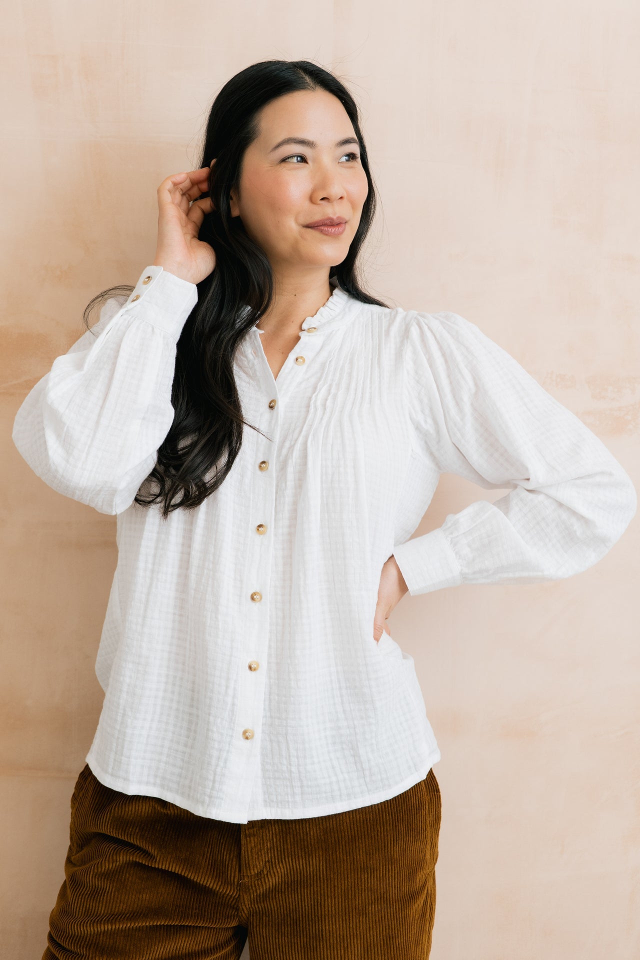 Lily and Me Flora Organic Cotton Pintuck Blouse White