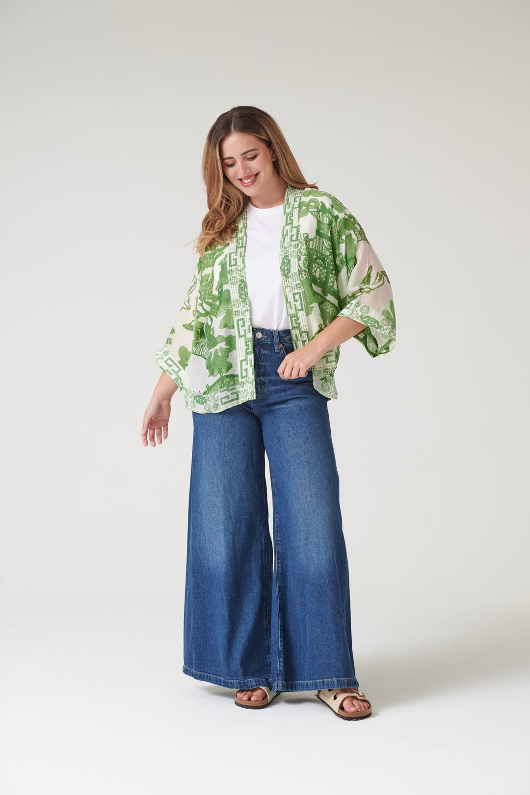 One Hundred Stars Giant Willow Green Kimono-One Hundred Stars-White finn