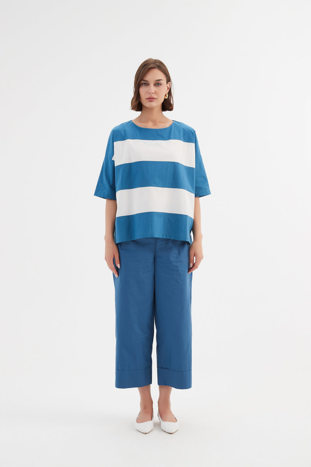 Tirelli Boxy Stripe Top-White finn