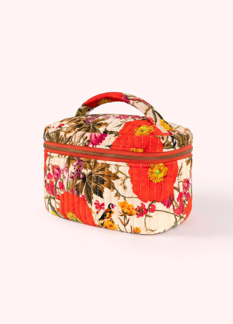 Powder Quilted Velvet Vanity Case - Fine Flowers, Cream-Powder-White finn