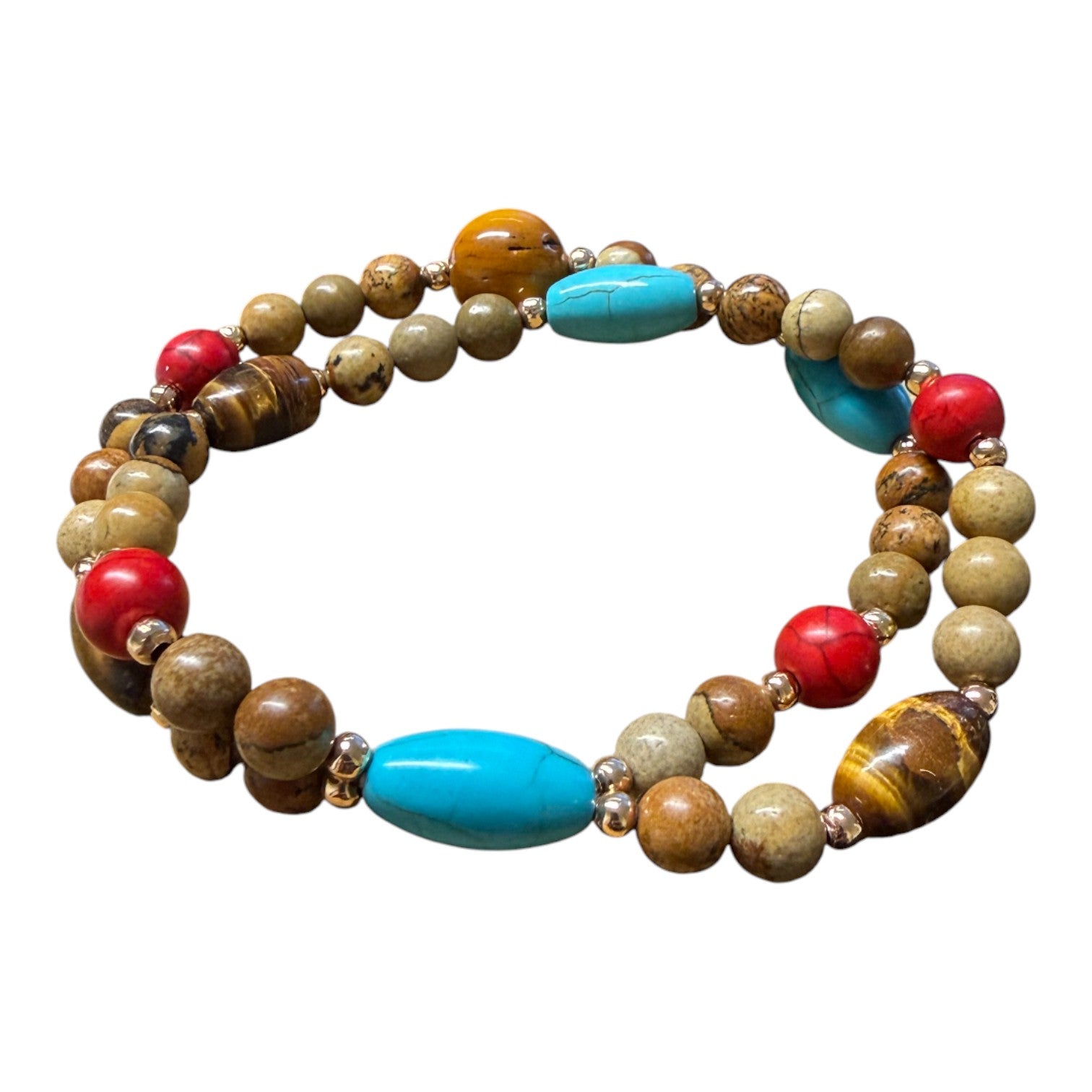 Jess and luo Caramel & Turquoise Double Beaded Bracelet BR254-White finn -White finn