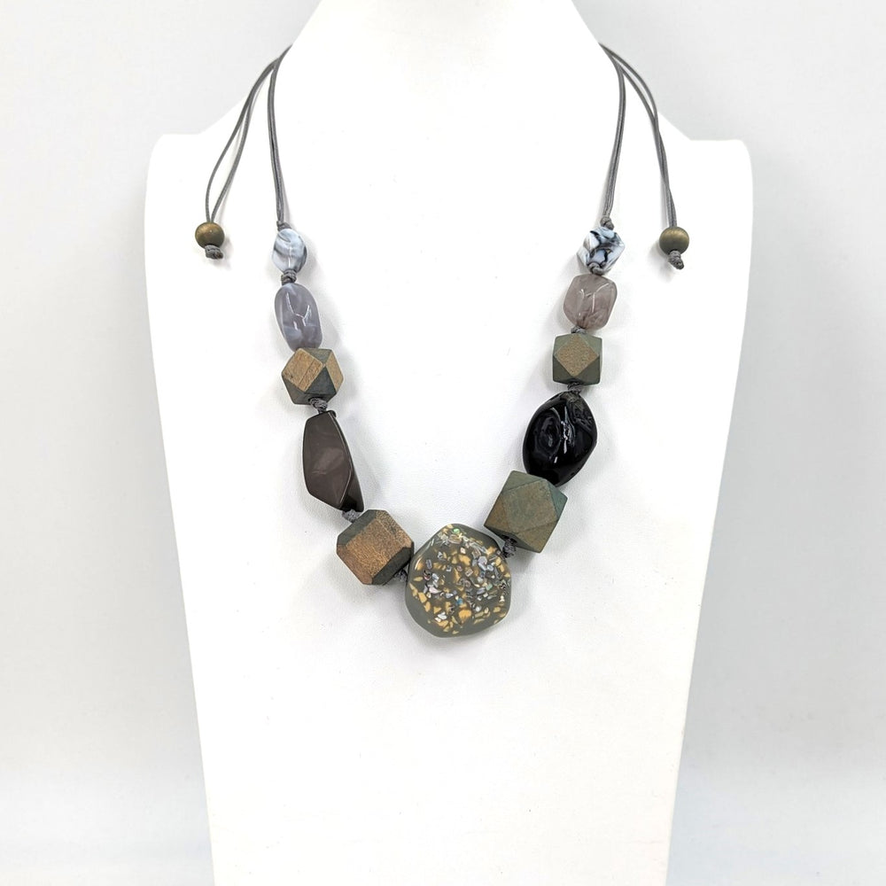 Tempest Random bead necklace on wax cord AJ01N