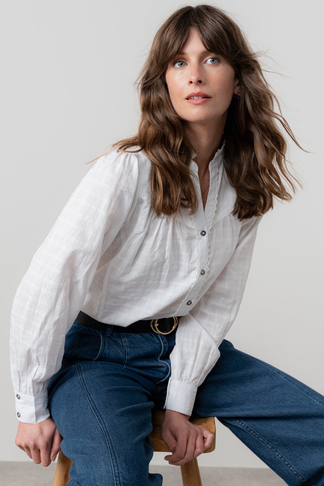 Lily and Me Wayfaring Blouse Plain Check-White finn