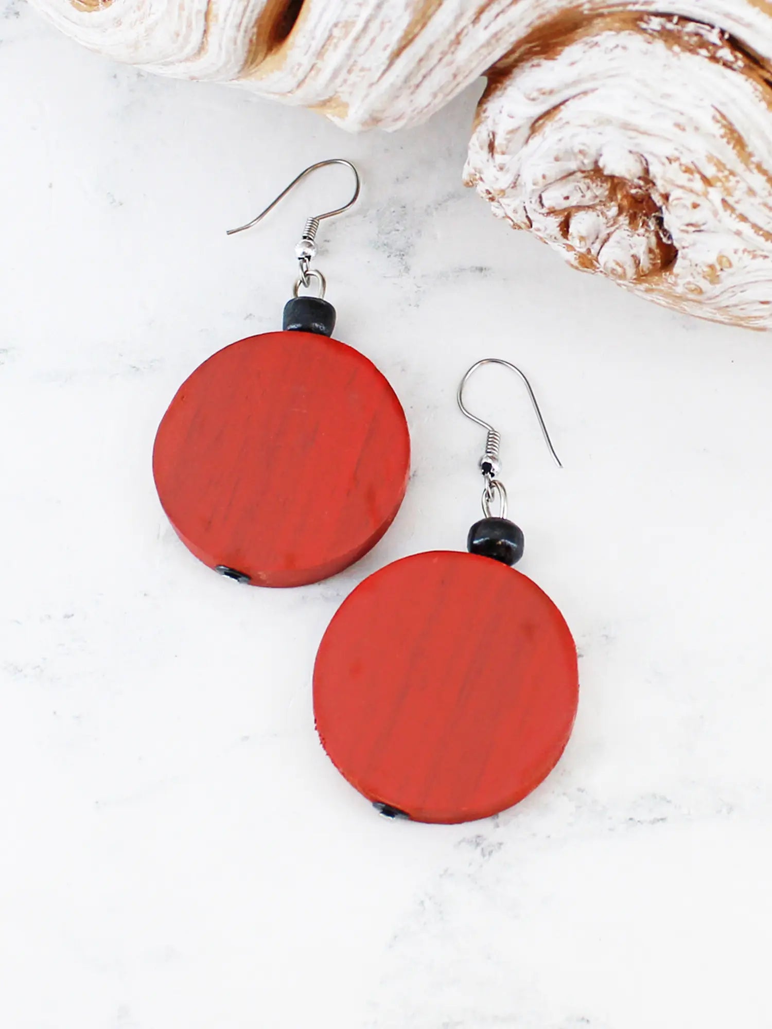 Suzie Blue Wooden Disc Earrings FB1510