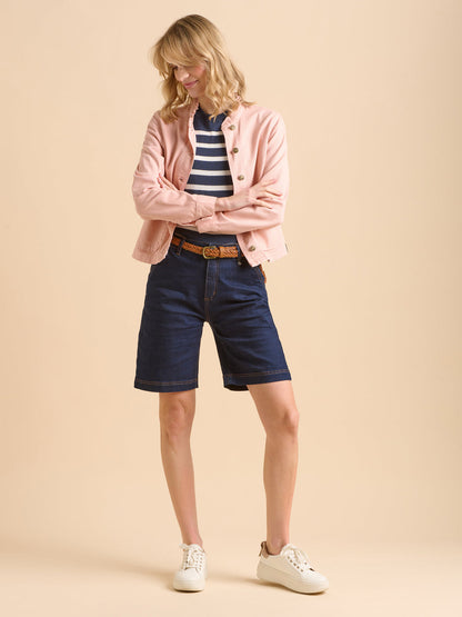 Brakeburn Frill Neck Denim Jacket-White finn