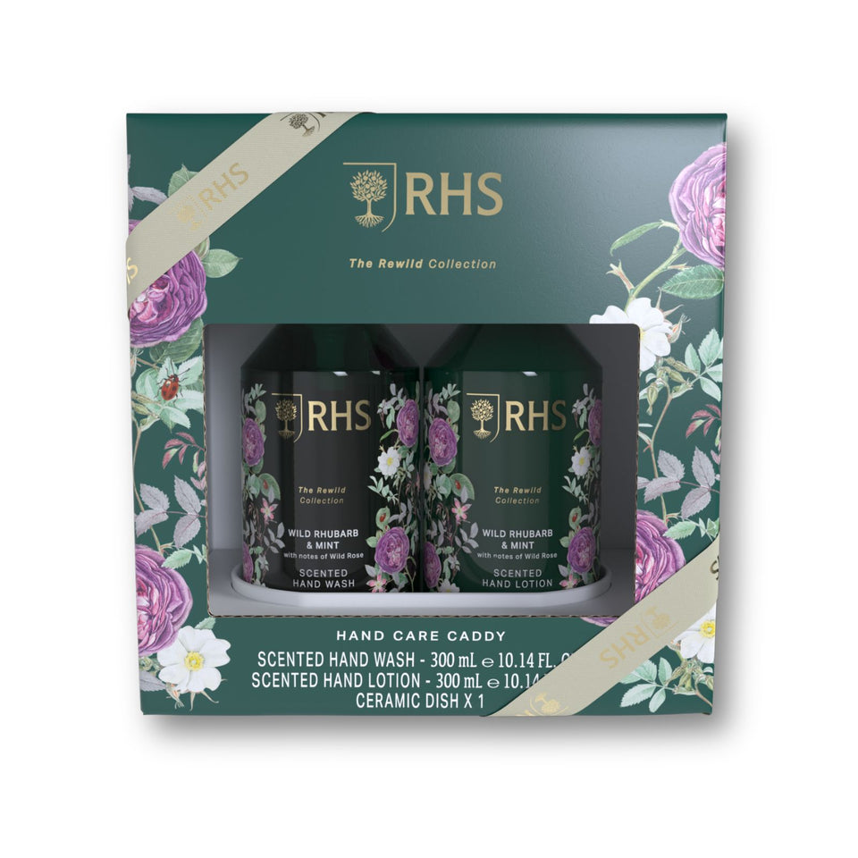 RHS Hand Care Caddy Wild Rhubarb and Mint 2 x 300ml-Hand wash-
