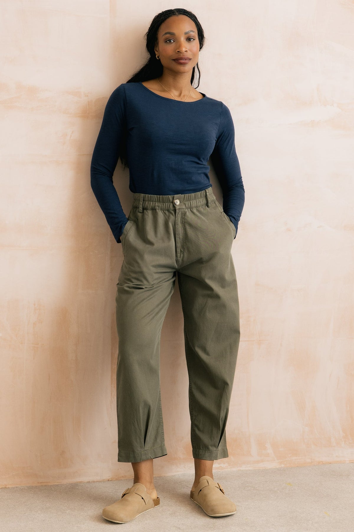 Lily and Me Shirin Relaxed Barrel Leg Trousers Dark Olive