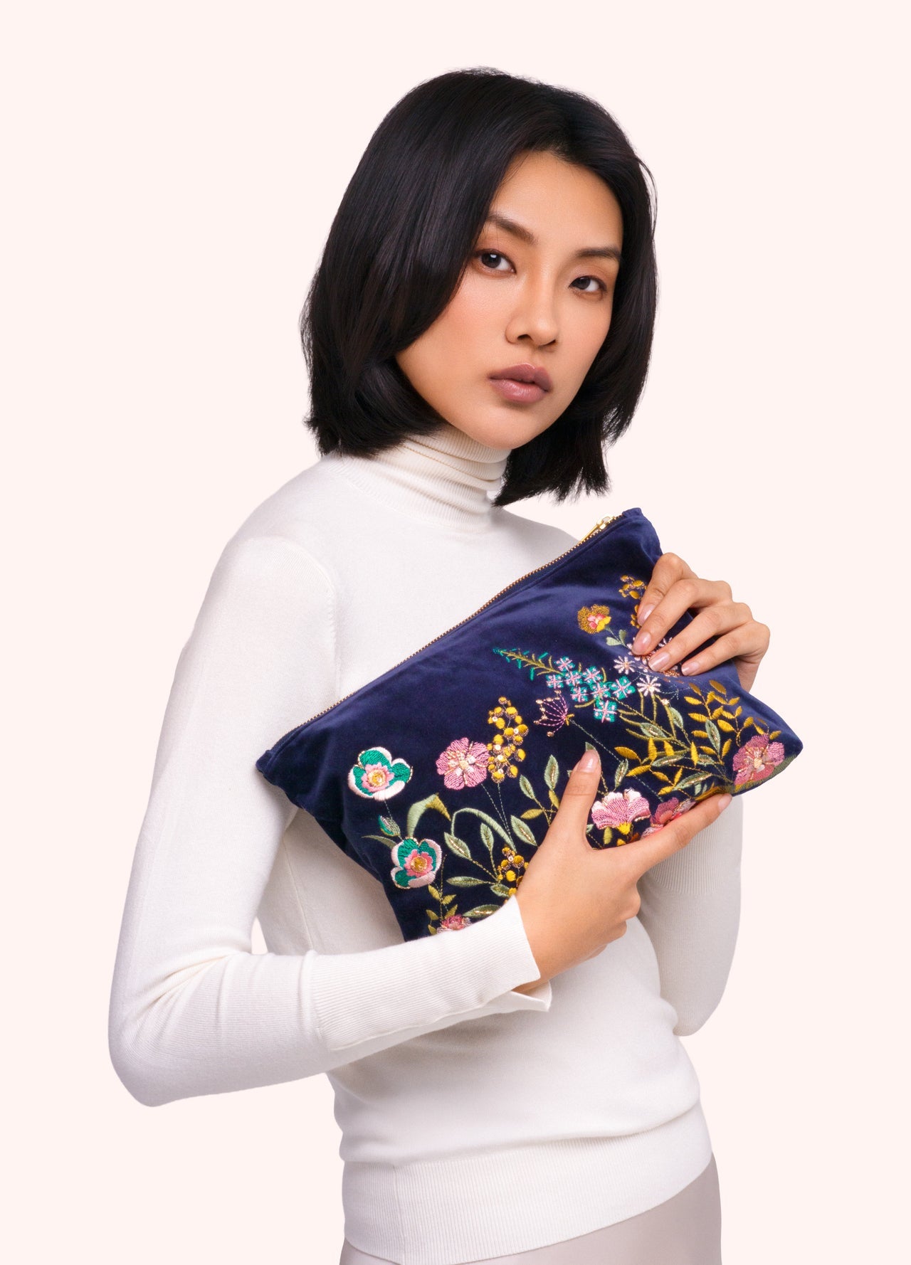 Powder Velvet Zip Pouch